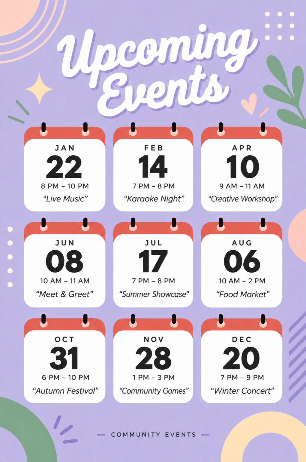 Edited schedule with JAN 22, APR 10, and DEC 20; six other dates unchanged.